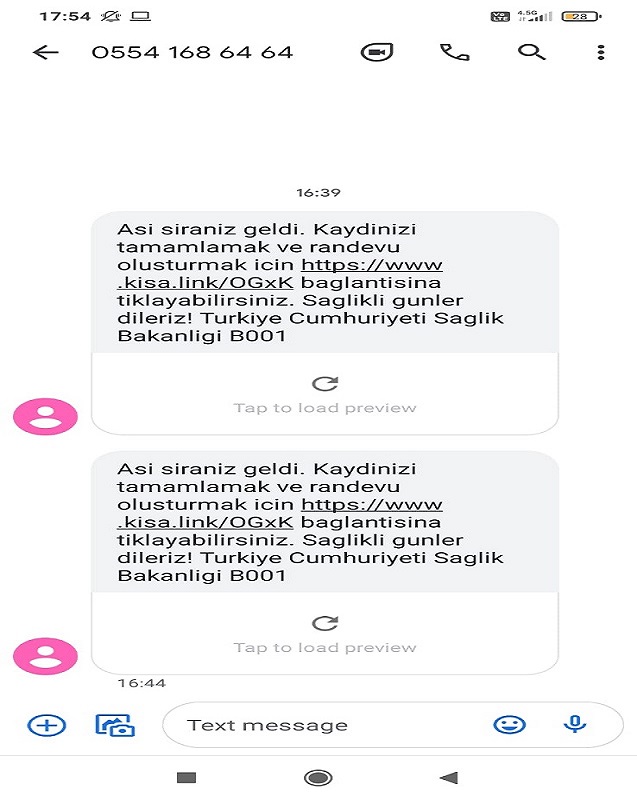 aşı sıranız geldi dolandırıcılığına dikkat, virüslü mesajlar geliyor 1 asi siraniz geldi, kaydinizi tamamlamak icin