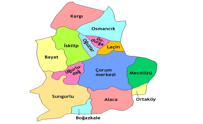 çorum'un i̇lçeleri nelerdir? çorum i̇lçeleri 2 corum ilceleri harita