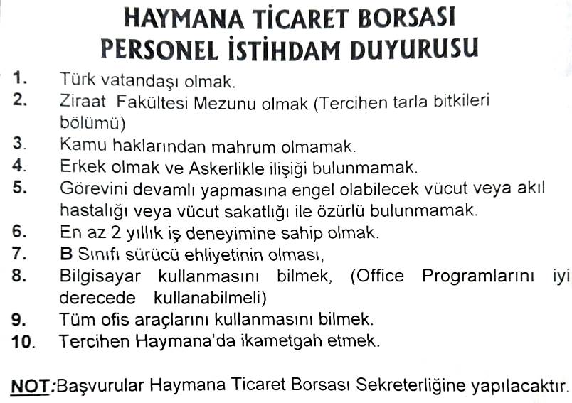 haymana ticaret borsası personel alım i̇lanı 2021 2 haymana ticaret borsasi personel alim ilan