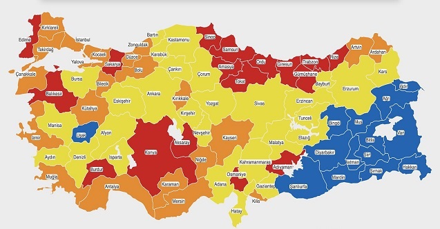 17 mart bilim kurulu toplantısından yeni yasak kararları çıkacak mı? 1 illere gore renkler ile belirlenmis risk haritasi