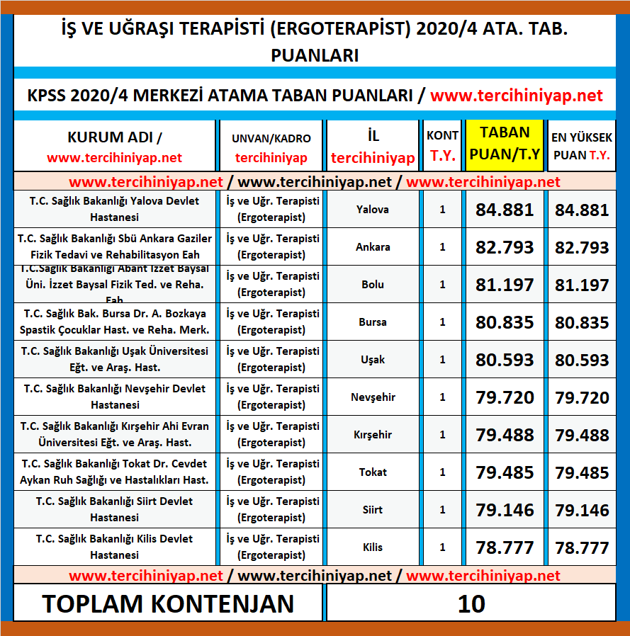 ergoterapist, i̇ş ve uğraşı terapisti kpss 2020/4 atama taban puanları 1 is ve ugrasi terapisti atama taban puanlari kpss 2020 4