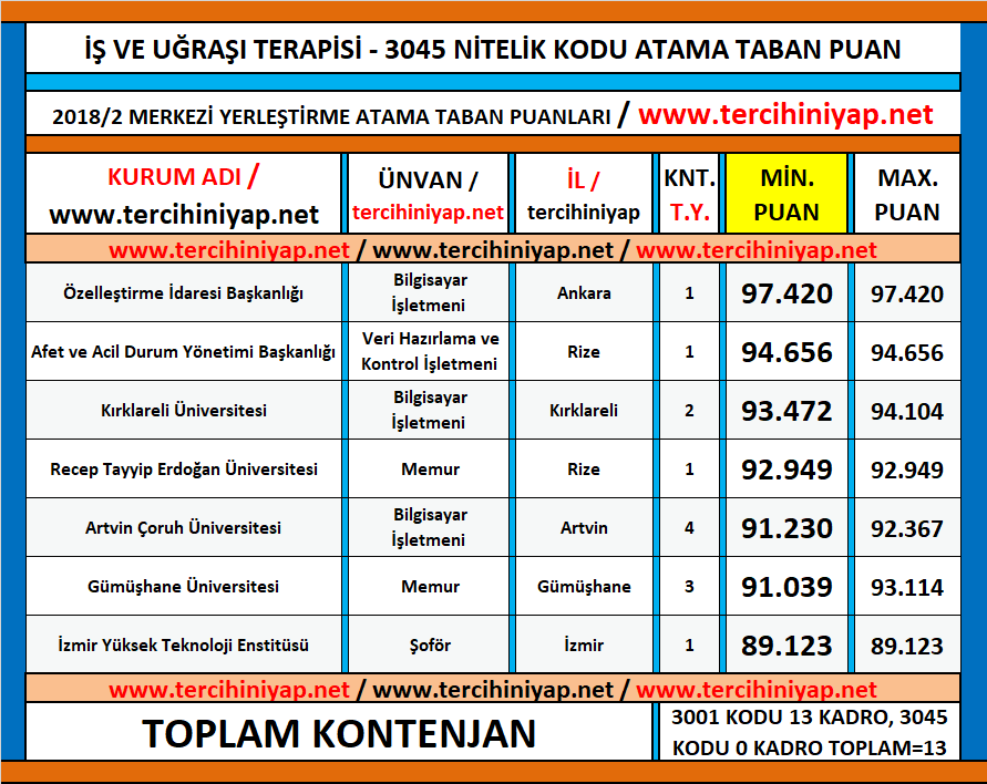 i̇ş ve uğraşı terapisi kpss 2018/2 atama taban puanları 1 kpss 2018 2 is ve ugrasi terapisi atama taban puanlari