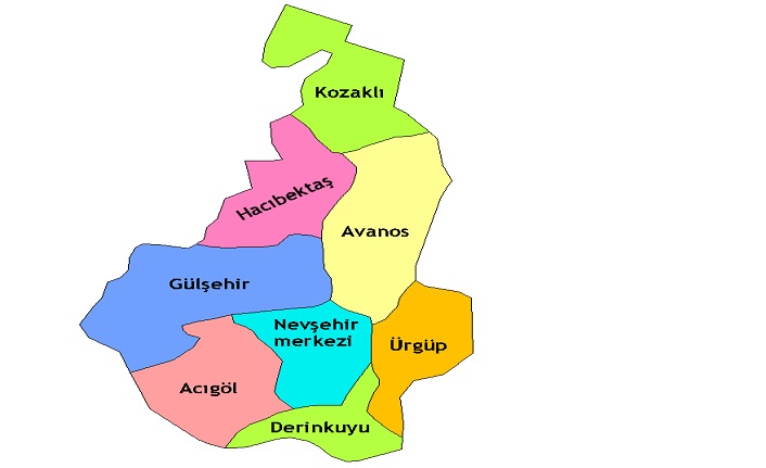 nevşehir'in i̇lçeleri nelerdir? nevşehir i̇lçeleri 2 nevsehir ilceleri harita 2