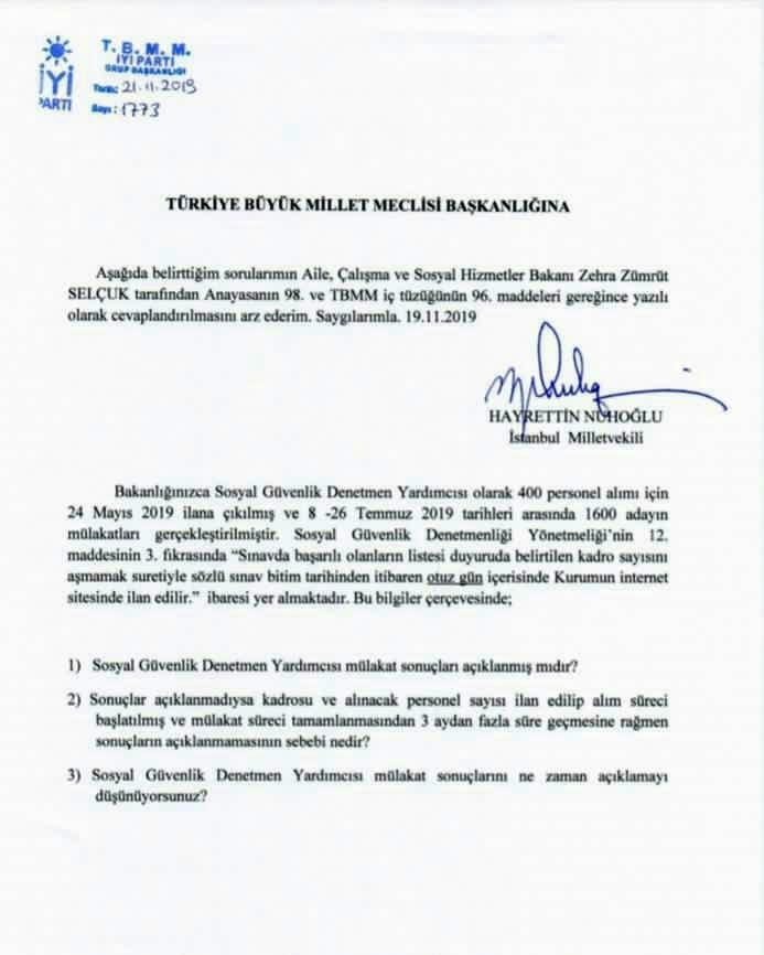 10. promosyon sgk denetmen yardımcılığı mülakat sonuçları ne zaman açıklanacak? 2 onerge 2