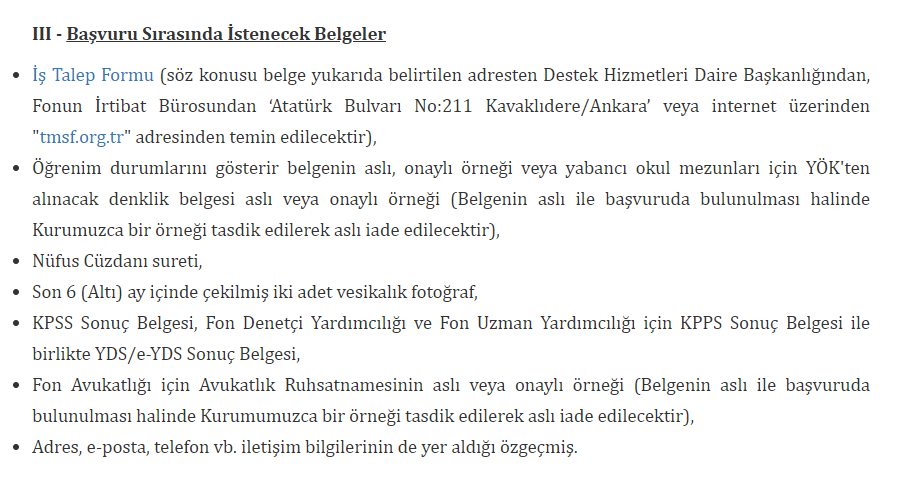 tmsf fon denetçi yardımcılığı ve fon uzman yardımcılığı alım i̇lanı 2019 1 tmsf belgeler