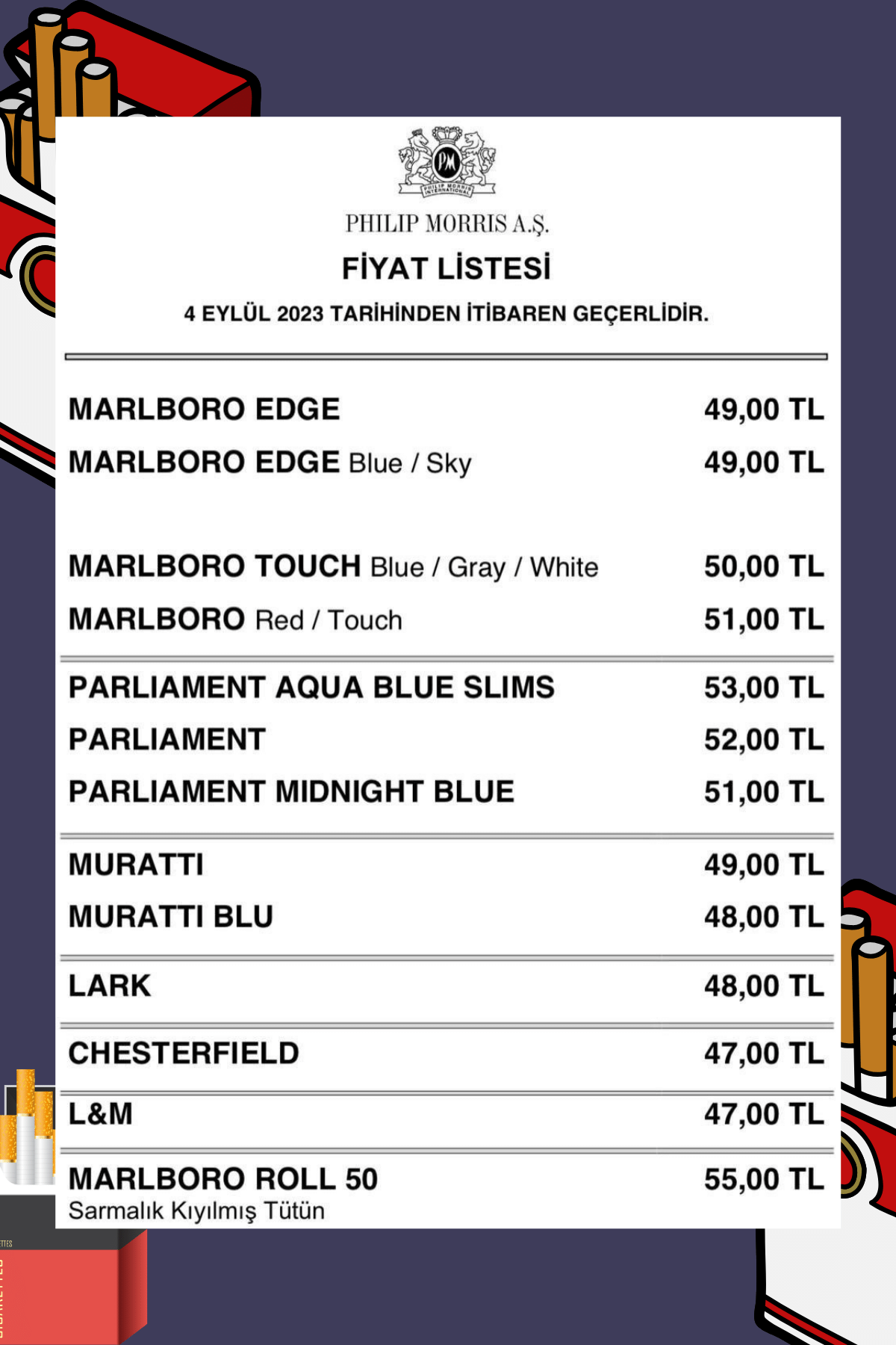 sigara fiyatları ne kadar? yeni zamlı güncel sigara fiyatları 1 philip morris güncel sigara fiyatları